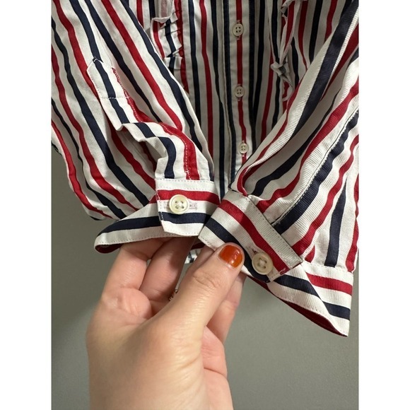 ‼️1 day sale‼️
 The Shirt Rochelle Behrens Shirt‎ Ruffle Striped Blouse Red Blue - Picture 7 of 8